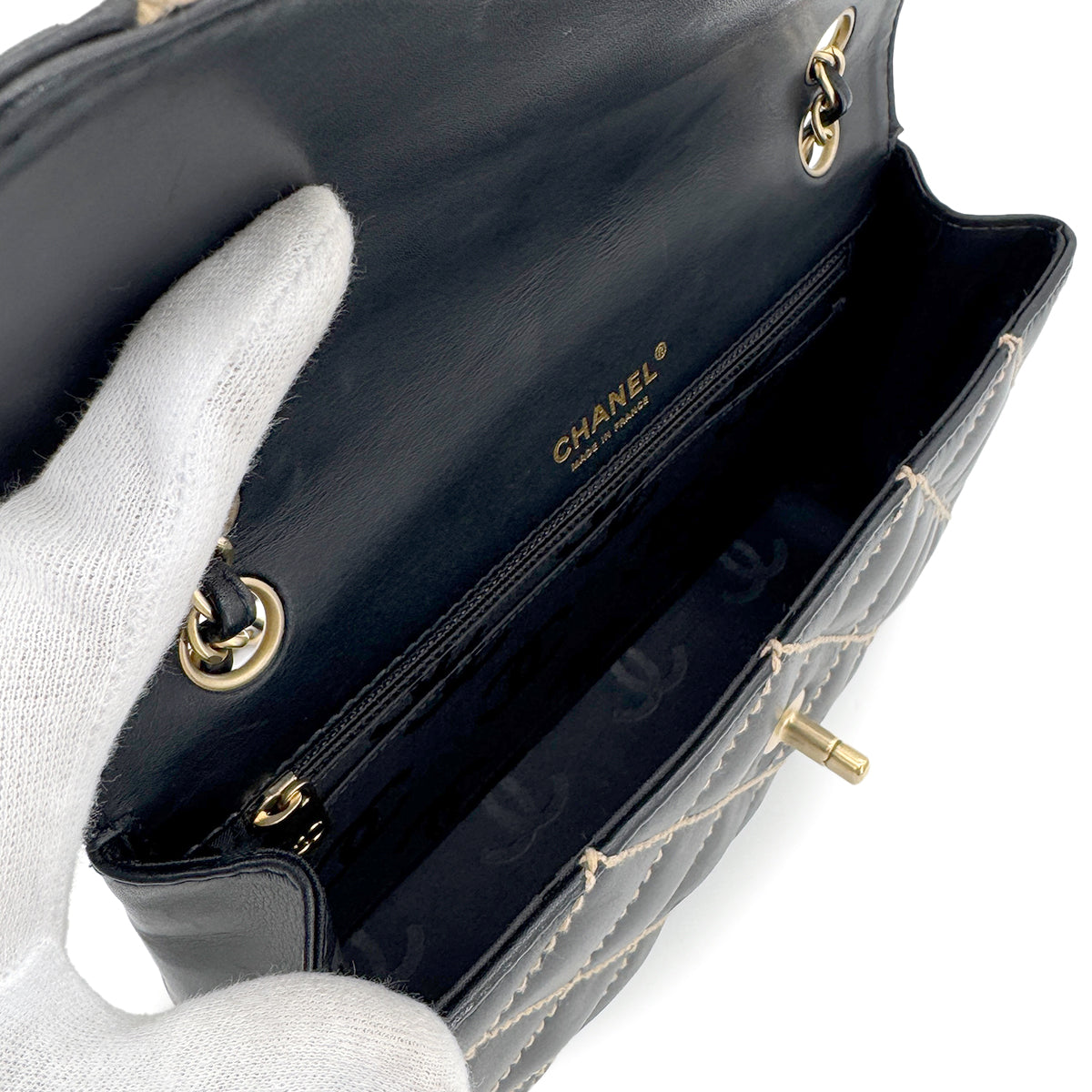 CHANEL VINTAGE MATELASSE WILD STITCH CHAIN SHOULDER BAG BLACK LEATHER 90273897