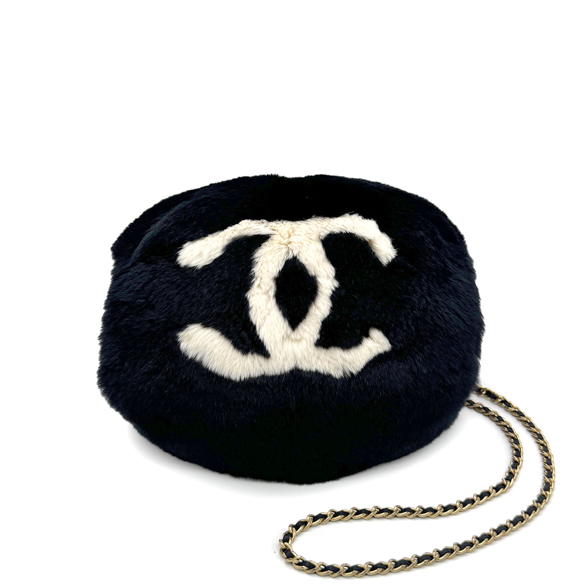 CHANEL VINTAGE COCOMARK ARM WARMER CHAIN SHOULDER BAG BLACK FUR 90273898