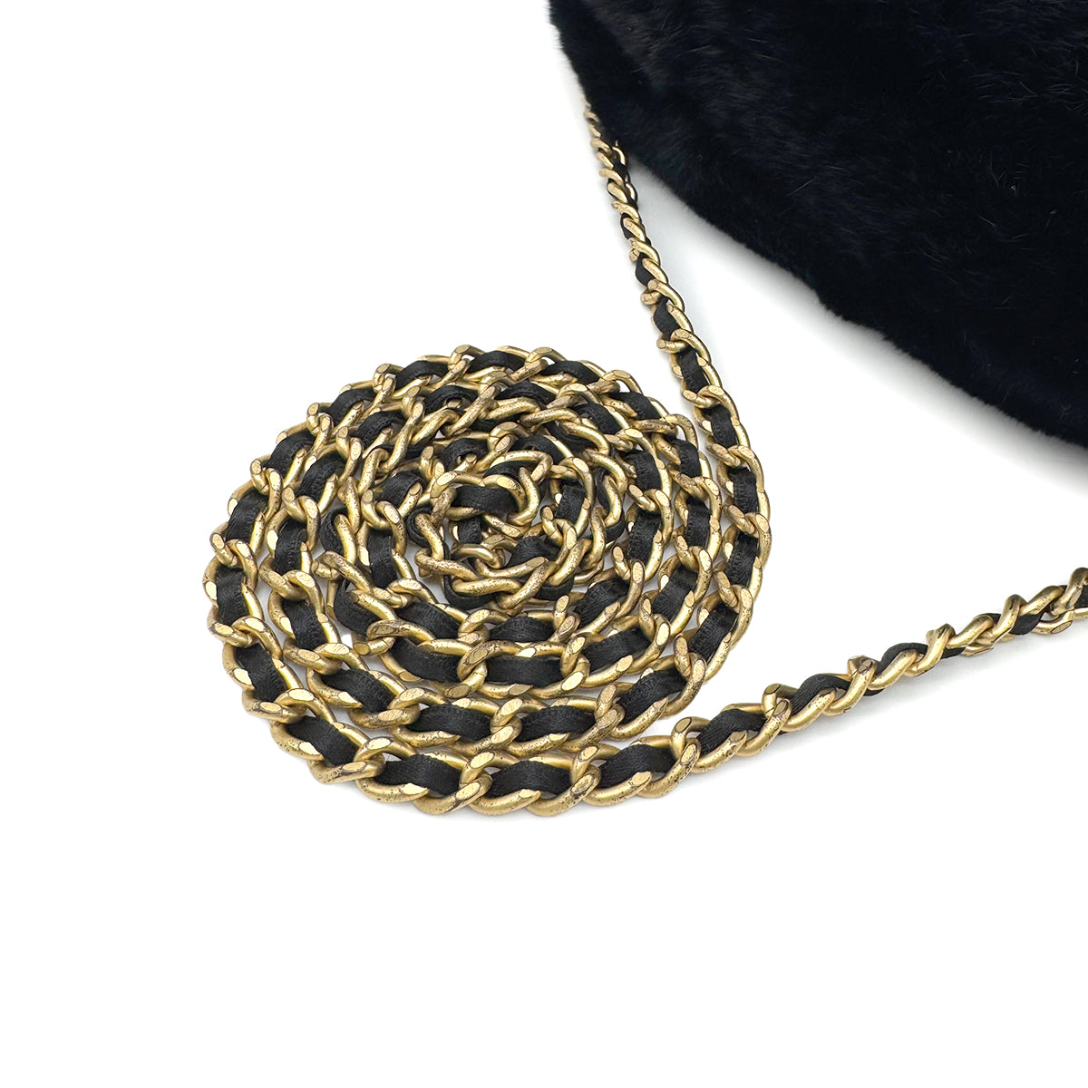 CHANEL VINTAGE COCOMARK ARM WARMER CHAIN SHOULDER BAG BLACK FUR 90273898