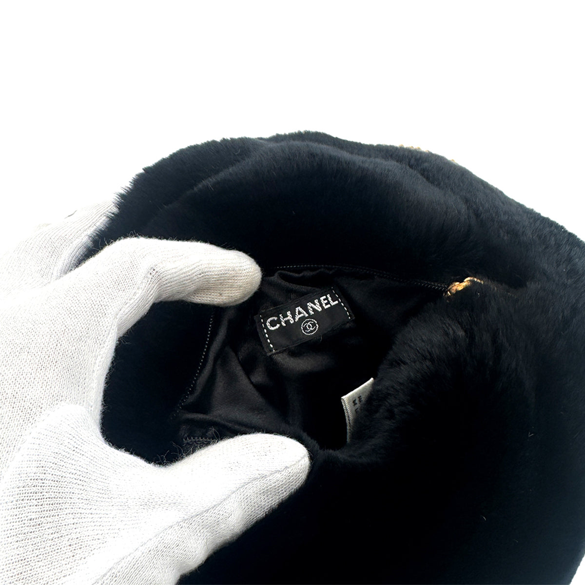 CHANEL VINTAGE COCOMARK ARM WARMER CHAIN SHOULDER BAG BLACK FUR 90273899