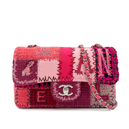 CHANEL CHAIN SHOULDER BAG PATCHWORK PINK CANVAS LEATHER 90273901