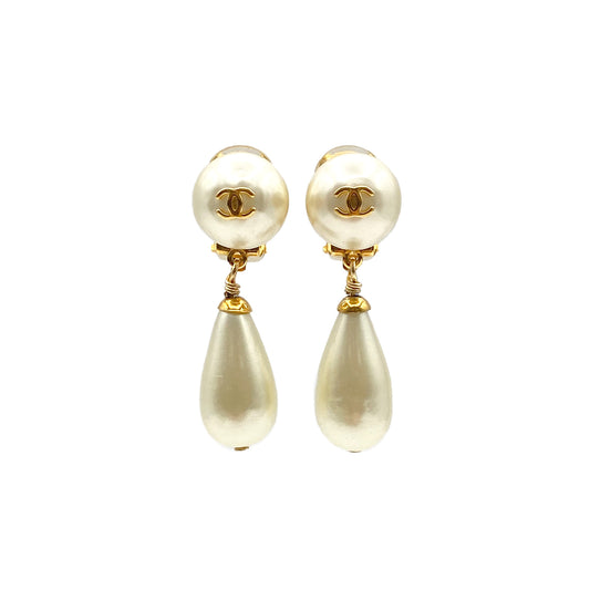 CHANEL VINTAGE EARRINGS COCOMARK FAUX PEARL ACCESSORY 97P 90273904