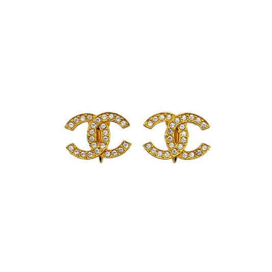 CHANEL VINTAGE EARRINGS COCOMARK RHINESTONE GOLD ACCESSORY 90273932