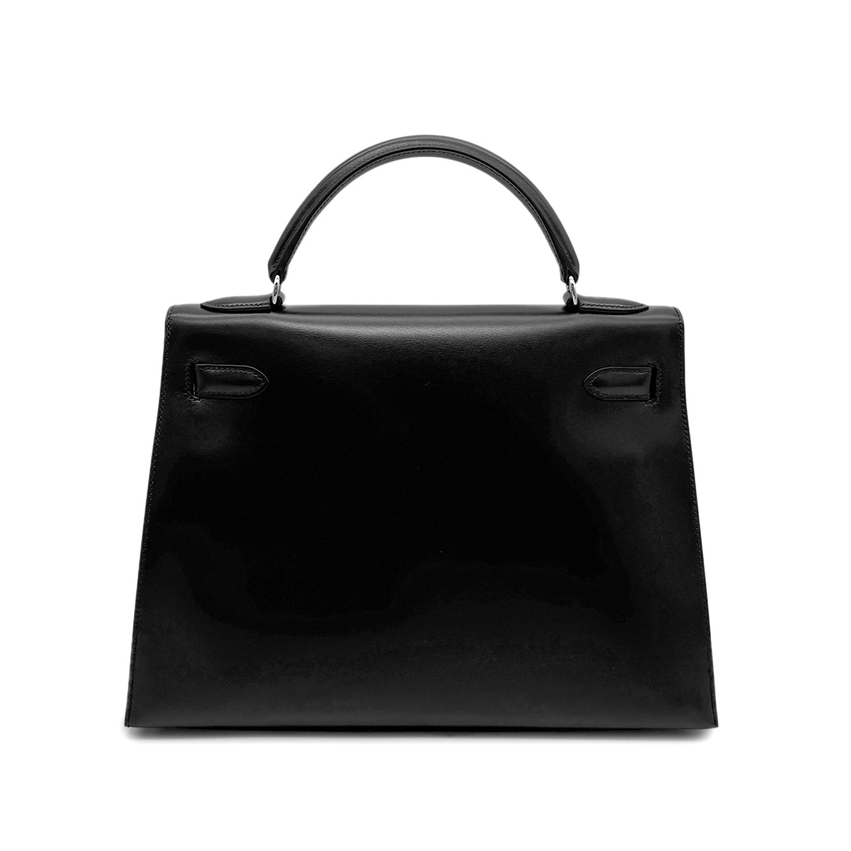 HERMES KELLY 32 SELLIER BLACK BOX CALF HAND SHOULDER BAG □C SHW 90274041