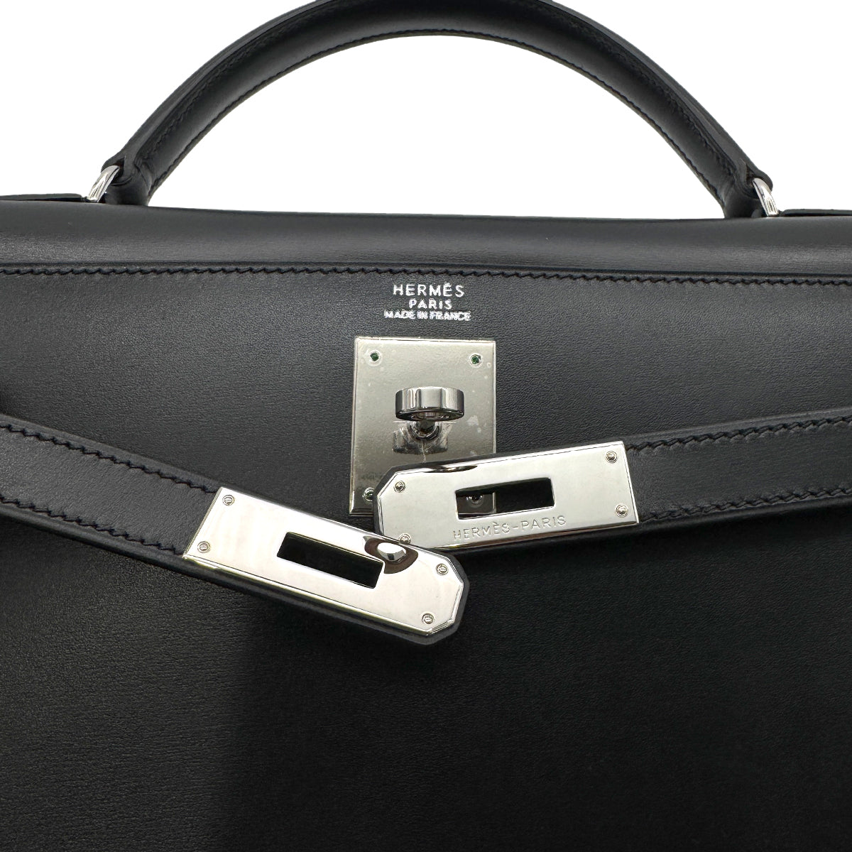 HERMES KELLY 32 SELLIER BLACK BOX CALF HAND SHOULDER BAG □C SHW 90274041