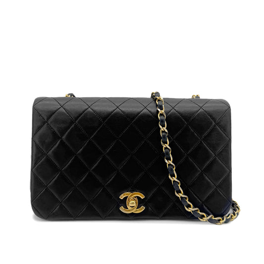 CHANEL VINTAGE FULL FLAP CHAIN SHOULDER BAG BLACK LAMB SKIN 90274042