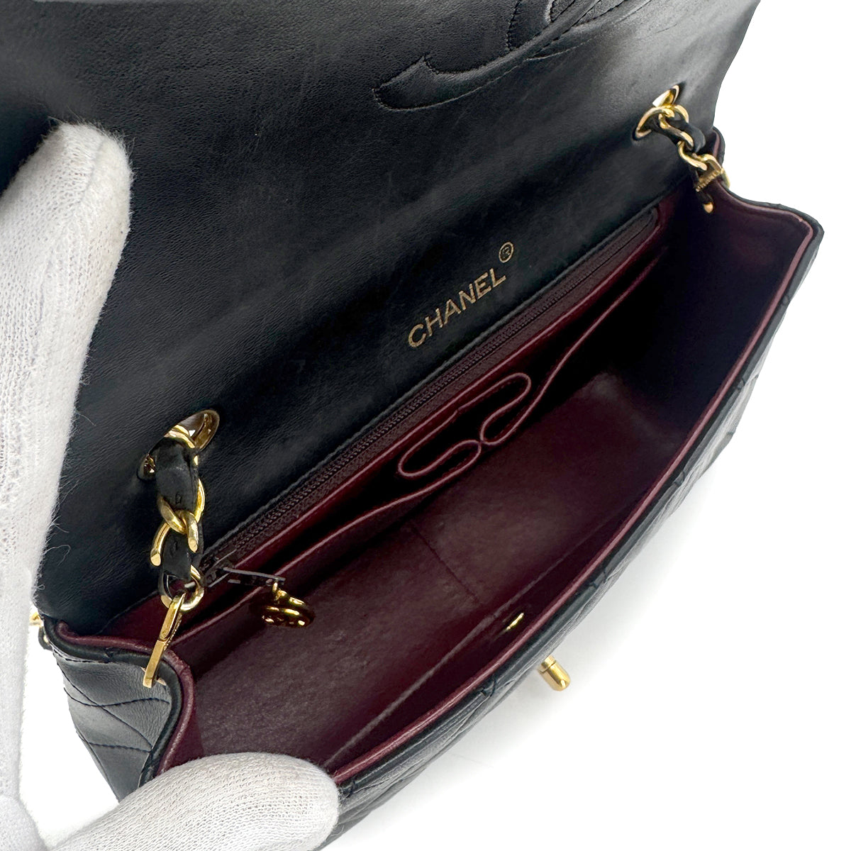 CHANEL VINTAGE FULL FLAP CHAIN SHOULDER BAG BLACK LAMB SKIN 90274042