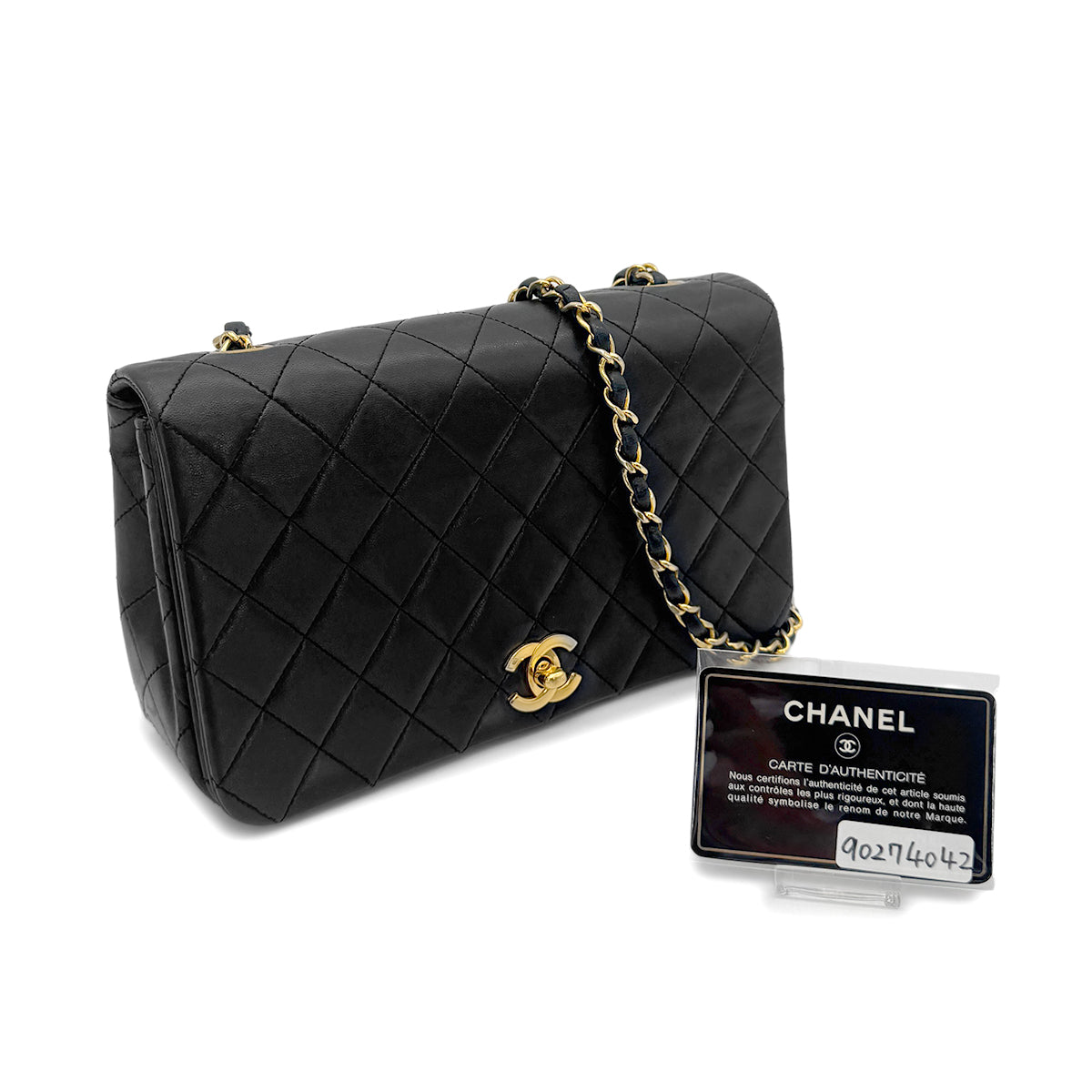 CHANEL VINTAGE FULL FLAP CHAIN SHOULDER BAG BLACK LAMB SKIN 90274042