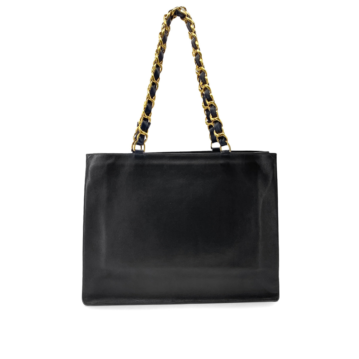 CHANEL VINTAGE BIG COCO CHAIN TOTE BAG BLACK LAMB SKIN 90274043