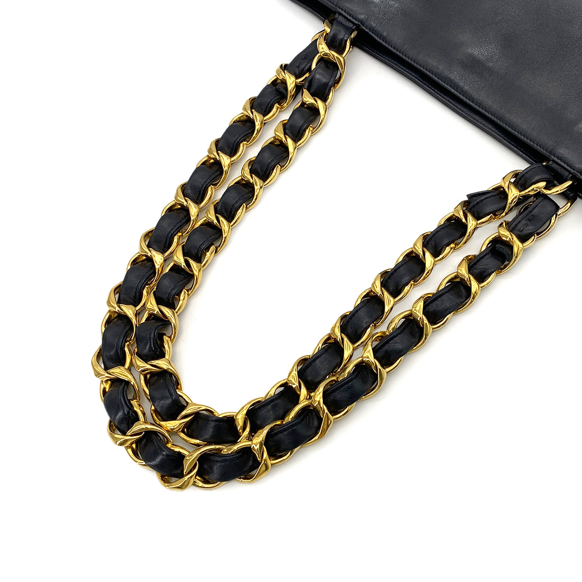 CHANEL VINTAGE BIG COCO CHAIN TOTE BAG BLACK LAMB SKIN 90274043