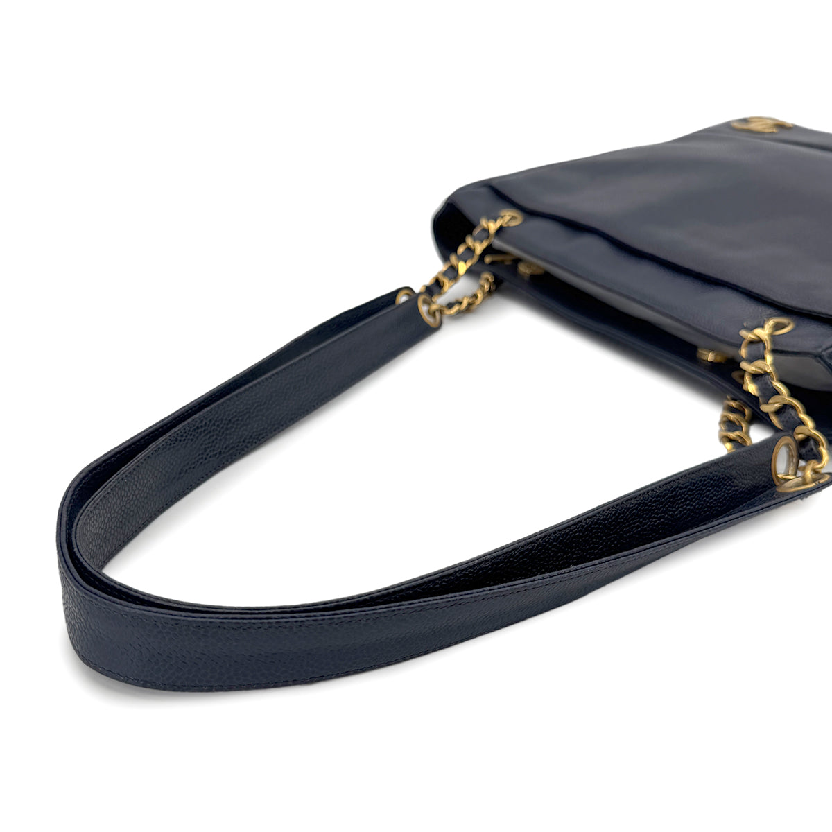 CHANEL VINTAGE TRIPLE COCO CHAIN TOTE BAG NAVY CAVIAR SKIN 90274045