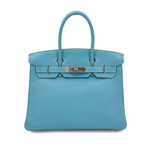HERMES BIRKIN 30 BLUE JEAN TAURILLON CLEMENCE HAND BAG ▢E SHW 90274046