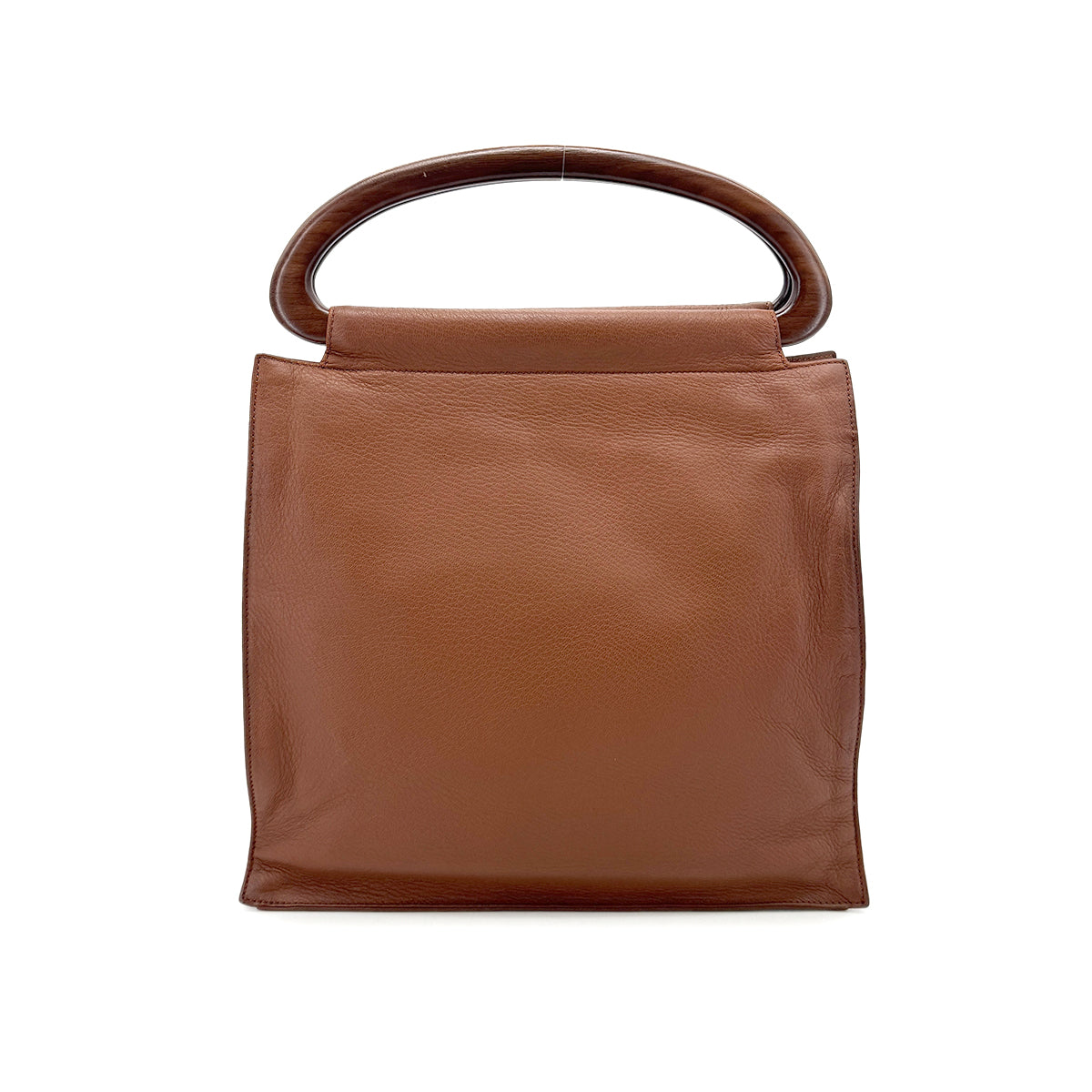 CHANEL VINTAGE WOOD HANDLE HAND BAG BROWN LEATHER  90274047