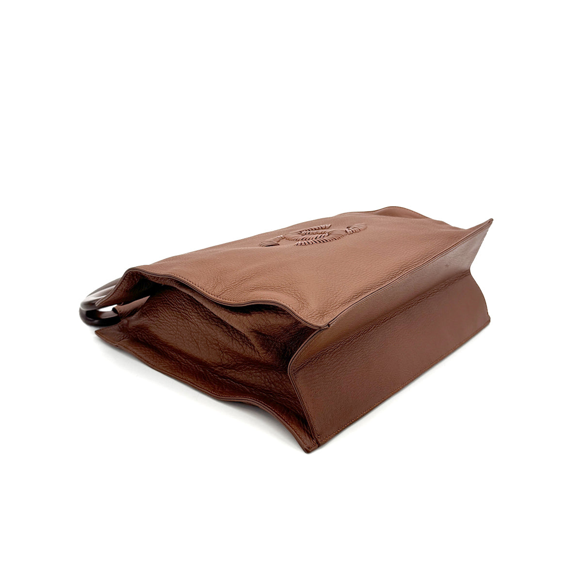 CHANEL VINTAGE WOOD HANDLE HAND BAG BROWN LEATHER  90274047