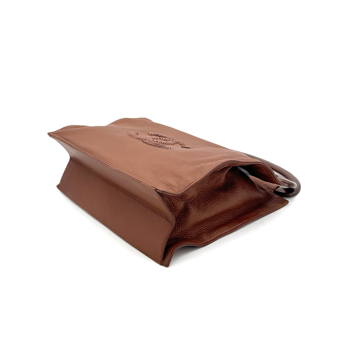 CHANEL VINTAGE WOOD HANDLE HAND BAG BROWN LEATHER  90274047