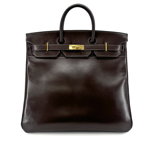 HERMES HAUT A COURROIES 45 MARRON FONCE BOXCALF HAND BAG 〇P GHW 90274048