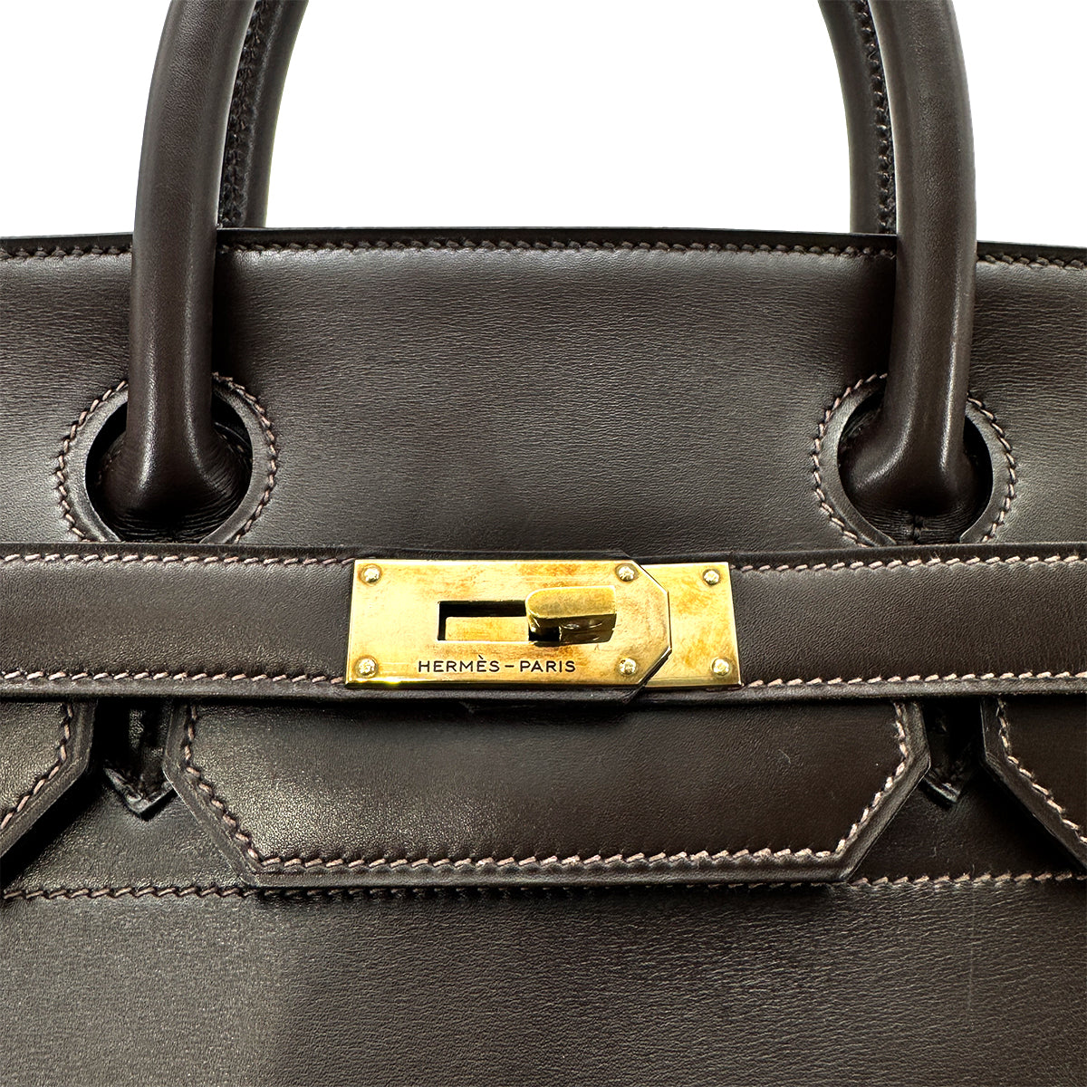 HERMES HAUT A COURROIES 45 MARRON FONCE BOXCALF HAND BAG 〇P GHW 90274048