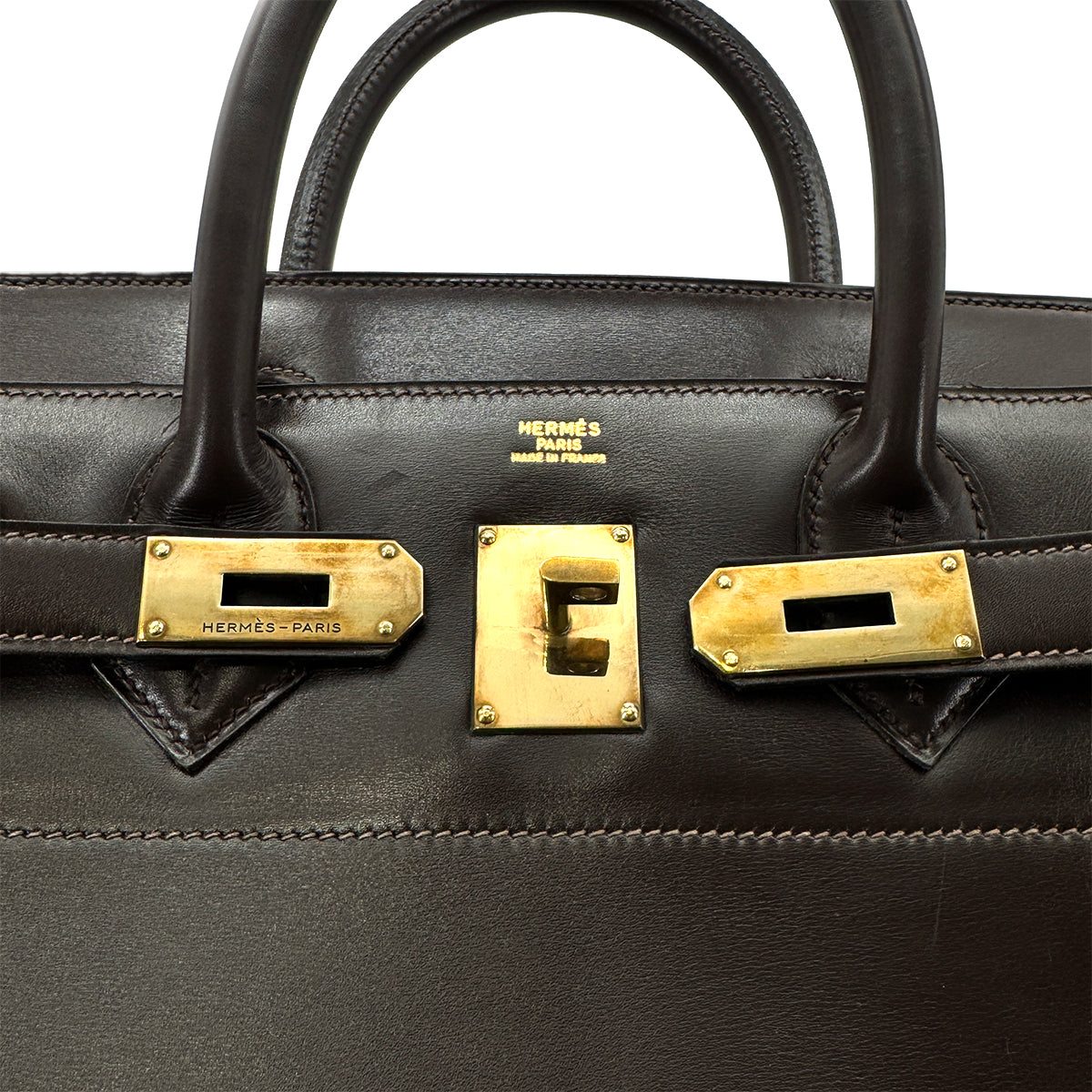 HERMES HAUT A COURROIES 45 MARRON FONCE BOXCALF HAND BAG 〇P GHW 90274048