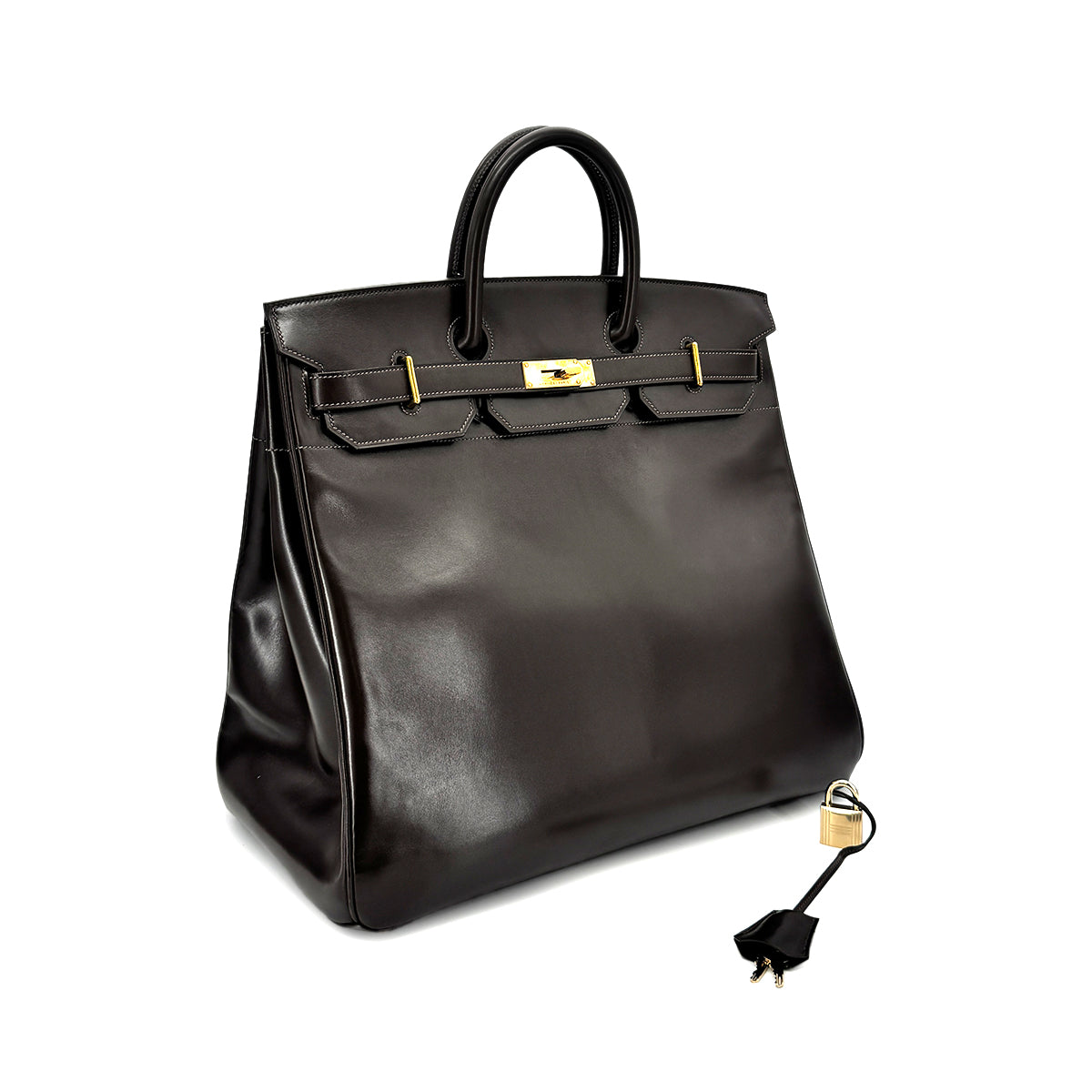 HERMES HAUT A COURROIES 45 MARRON FONCE BOXCALF HAND BAG 〇P GHW 90274048