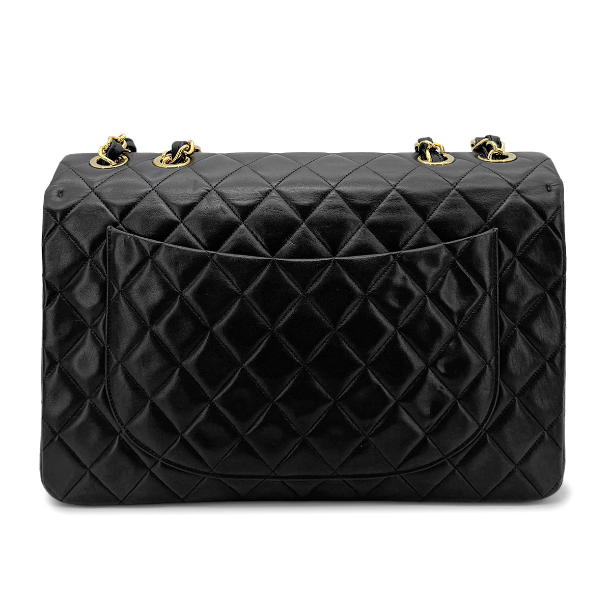 CHANEL VINTAGE MAXI MATELASSE 34 CHAIN SHOULDER BAG BLACK LAMB SKIN 90274049