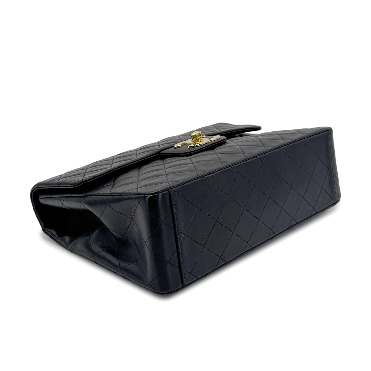 CHANEL VINTAGE MAXI MATELASSE 34 CHAIN SHOULDER BAG BLACK LAMB SKIN 90274049