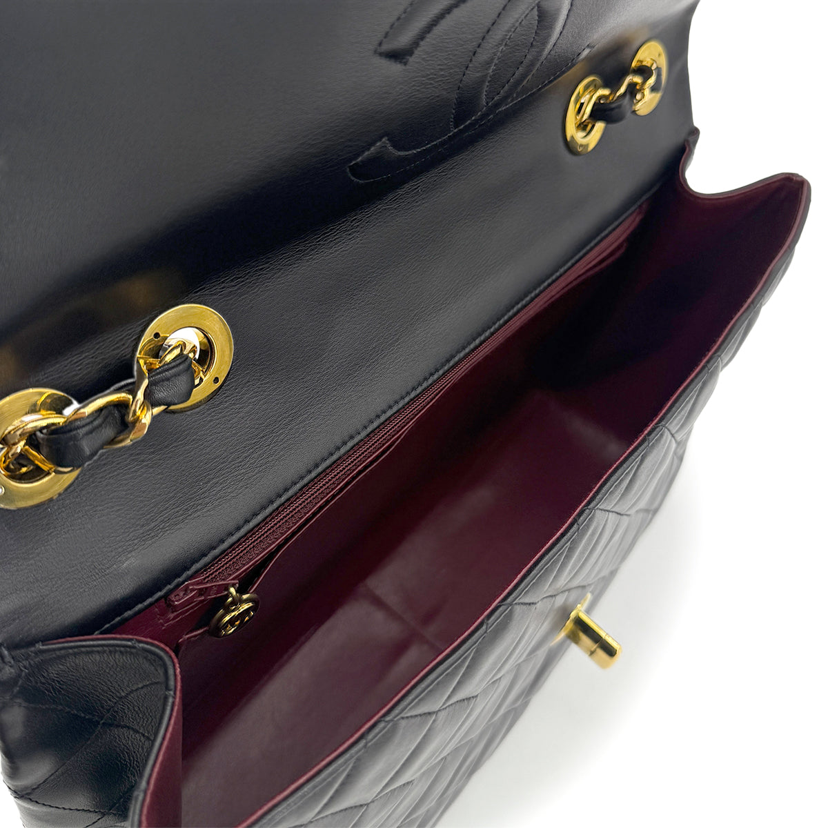 CHANEL VINTAGE MAXI MATELASSE 34 CHAIN SHOULDER BAG BLACK LAMB SKIN 90274049