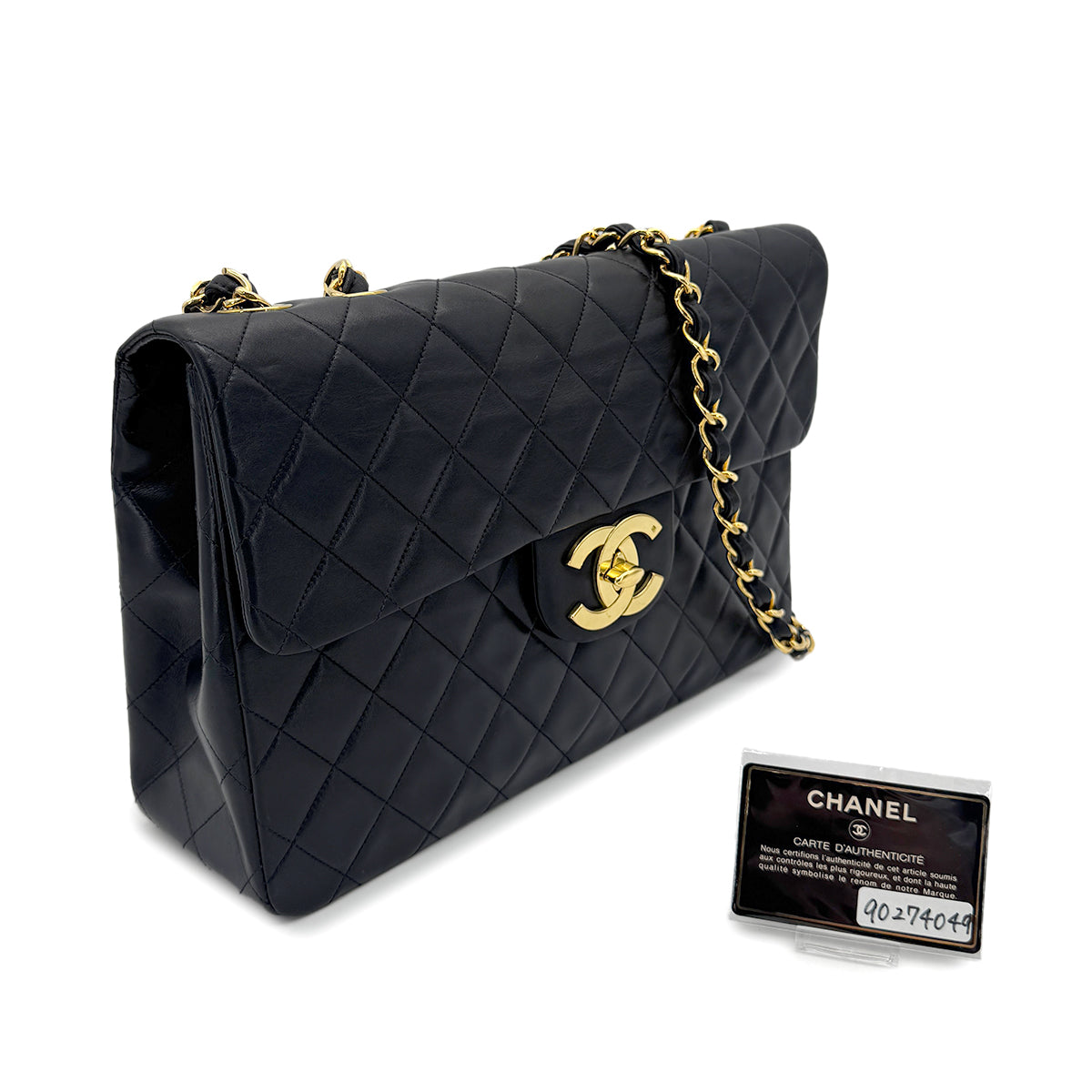 CHANEL VINTAGE MAXI MATELASSE 34 CHAIN SHOULDER BAG BLACK LAMB SKIN 90274049