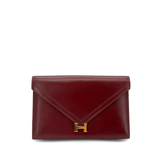 HERMES LYDIE ROUGE H CLUTCH SHOULDER BAG BOXCALF 〇I 90274050