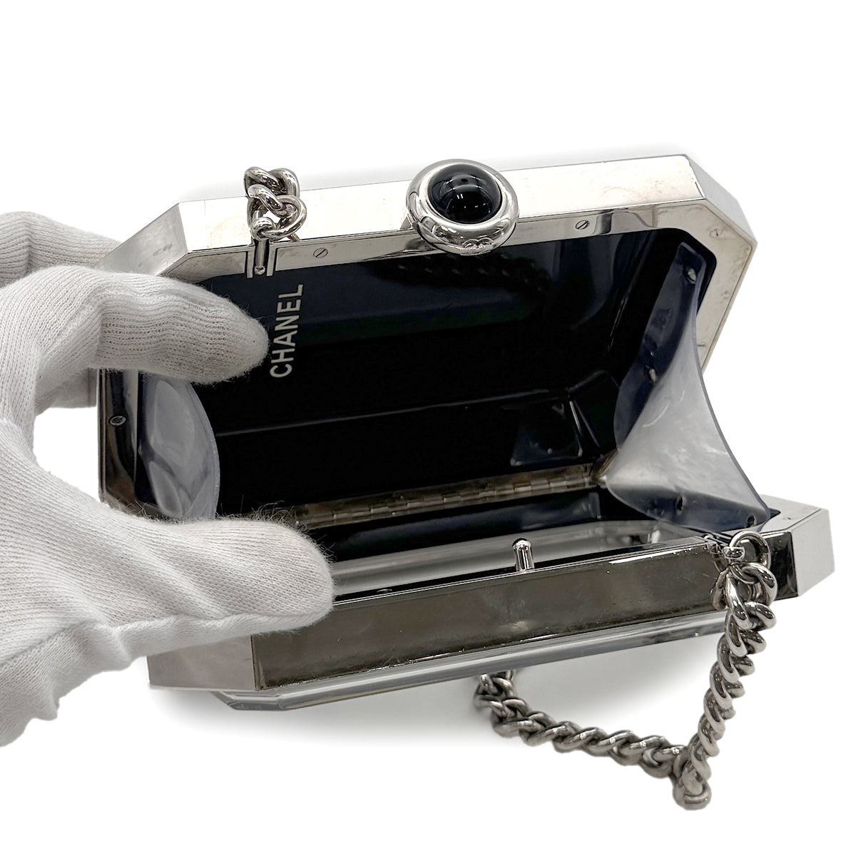 CHANEL PREMIERE CHAIN SHOULDER BAG CLEAR BLACK SILVER ACRYLIC 90274051