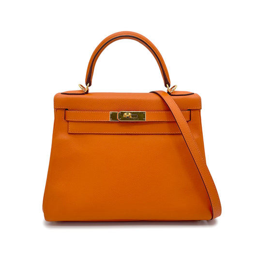 HERMES KELLY 28 RETOURNE ORANGE EVERCOLOR HAND SHOULDER BAG X GHW 90274057