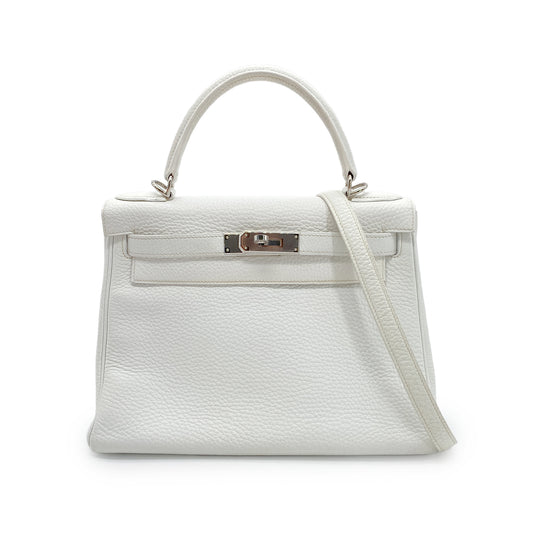 HERMES KELLY 28 RETOURNE WHITE TAURILLON CLEMENCE HAND SHOULDER BAG □H SHW 90274059