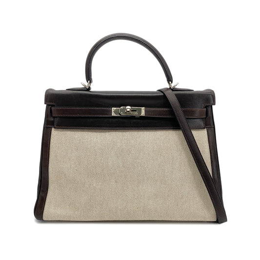 HERMES KELLY 35 RETOURNE NATUREL DARK BROWN EVERCALF TOILE H □G SHW 90274062