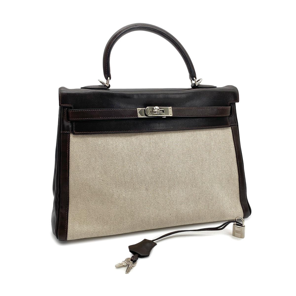 HERMES KELLY 35 RETOURNE NATUREL DARK BROWN EVERCALF TOILE H □G SHW 90274062