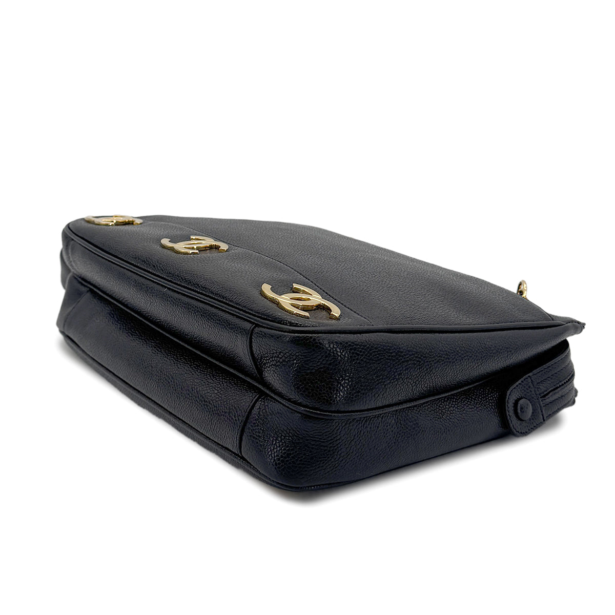 CHANEL VINTAGE TRIPLE COCO CHAIN TOTE BAG BLACK CAVIAR SKIN 90274064