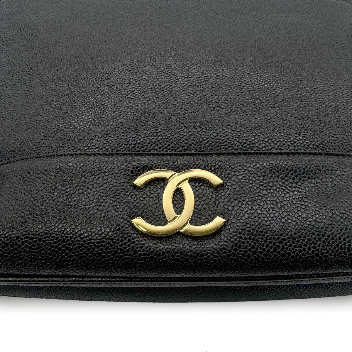 CHANEL VINTAGE TRIPLE COCO CHAIN TOTE BAG BLACK CAVIAR SKIN 90274064