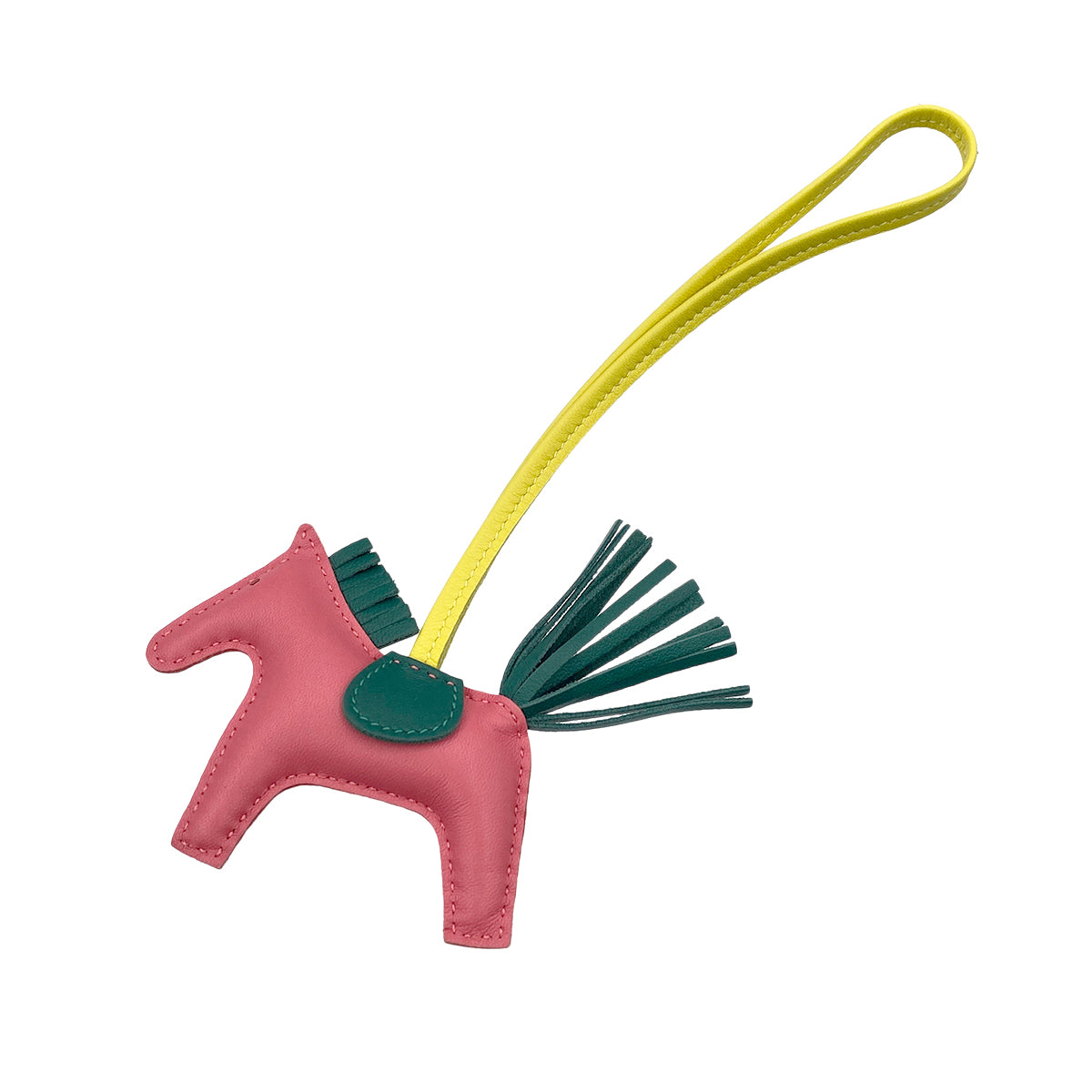 HERMES BAG CHARM RODEO PM ROSE AZALEE MALACHITE LIME AGNEAU MILO 90274066