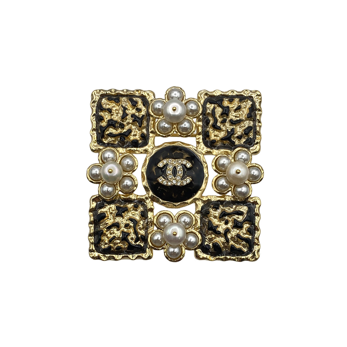 CHANEL COCOMARK BROOCH SQUARE FAUX PEARL RHINESTONE ACCESSORY L24S 90274072