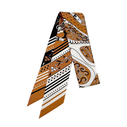 HERMES TWILLY FESTIVAL DES AMAZONES SCARF CARAMEL BLACK WHITE 90274079