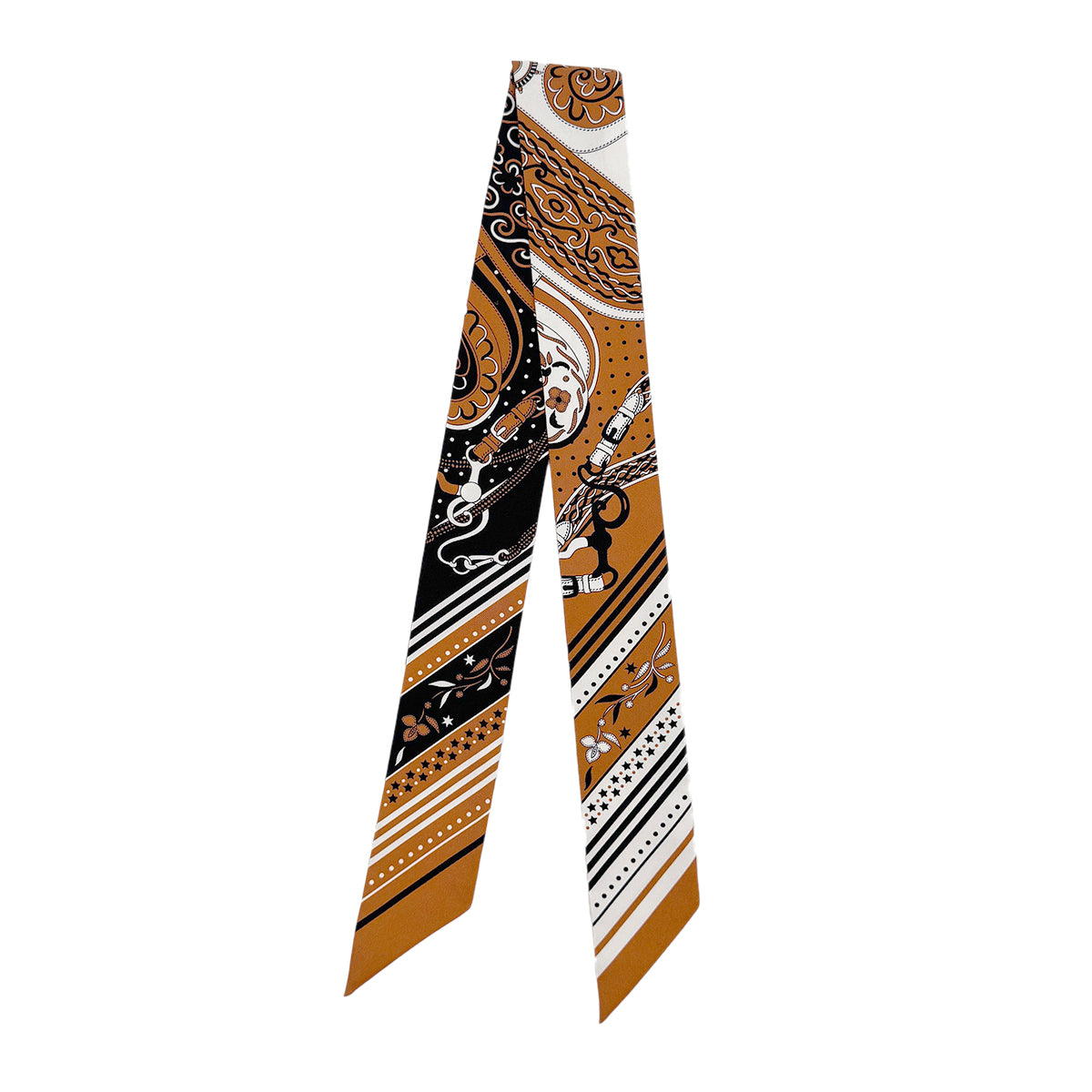 HERMES TWILLY FESTIVAL DES AMAZONES SCARF CARAMEL BLACK WHITE 90274079
