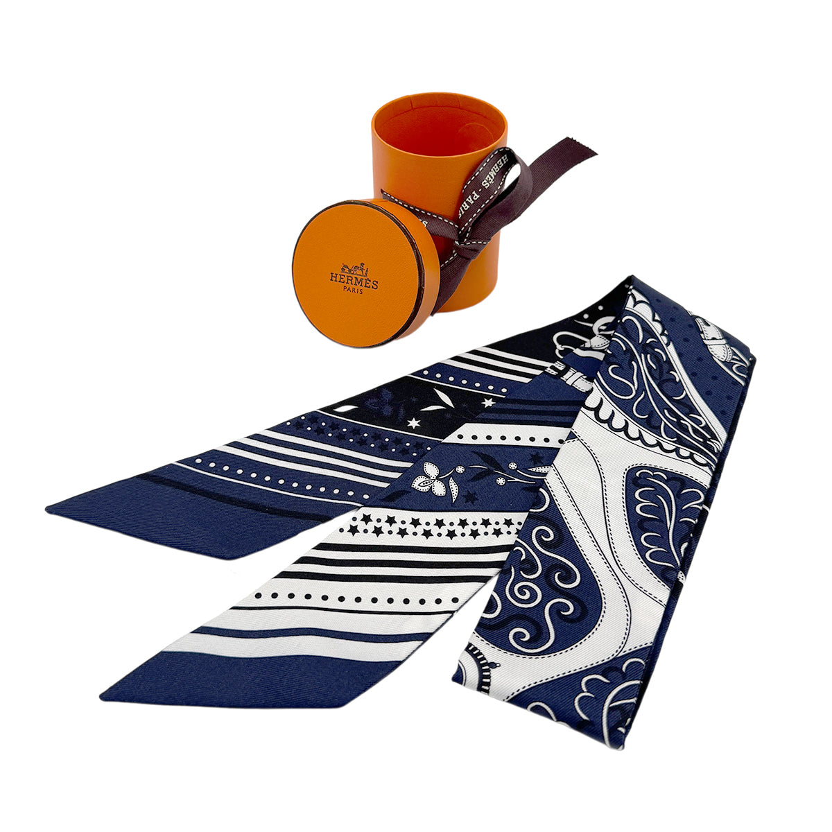 HERMES TWILLY FESTIVAL DES AMAZONES SCARF MARINE BLACK WHITE 90274081