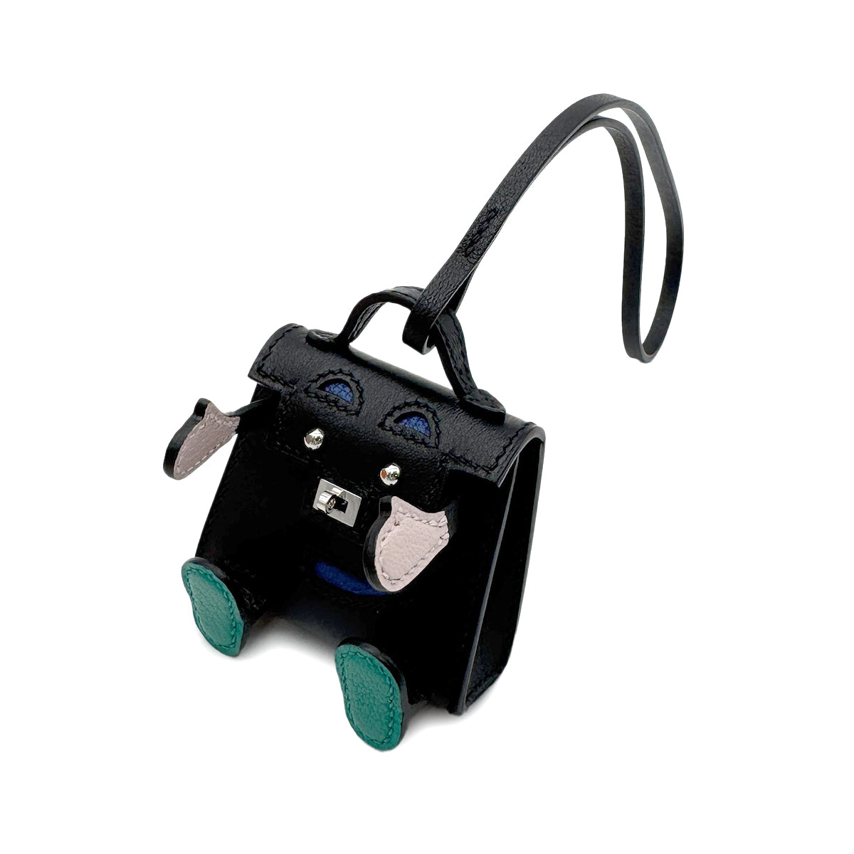 HERMES BIJOUX DE SAC KELLY DOLL NOIR BLEU ELECTRIQUE MAUVPALE MINT VEAU TADELAKT 90274090