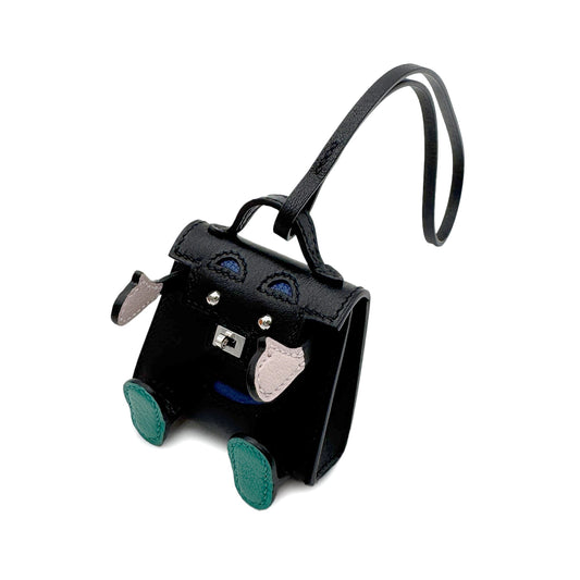 HERMES BIJOUX DE SAC KELLY DOLL NOIR BLEU ELECTRIQUE MAUVPALE MINT VEAU TADELAKT 90274090