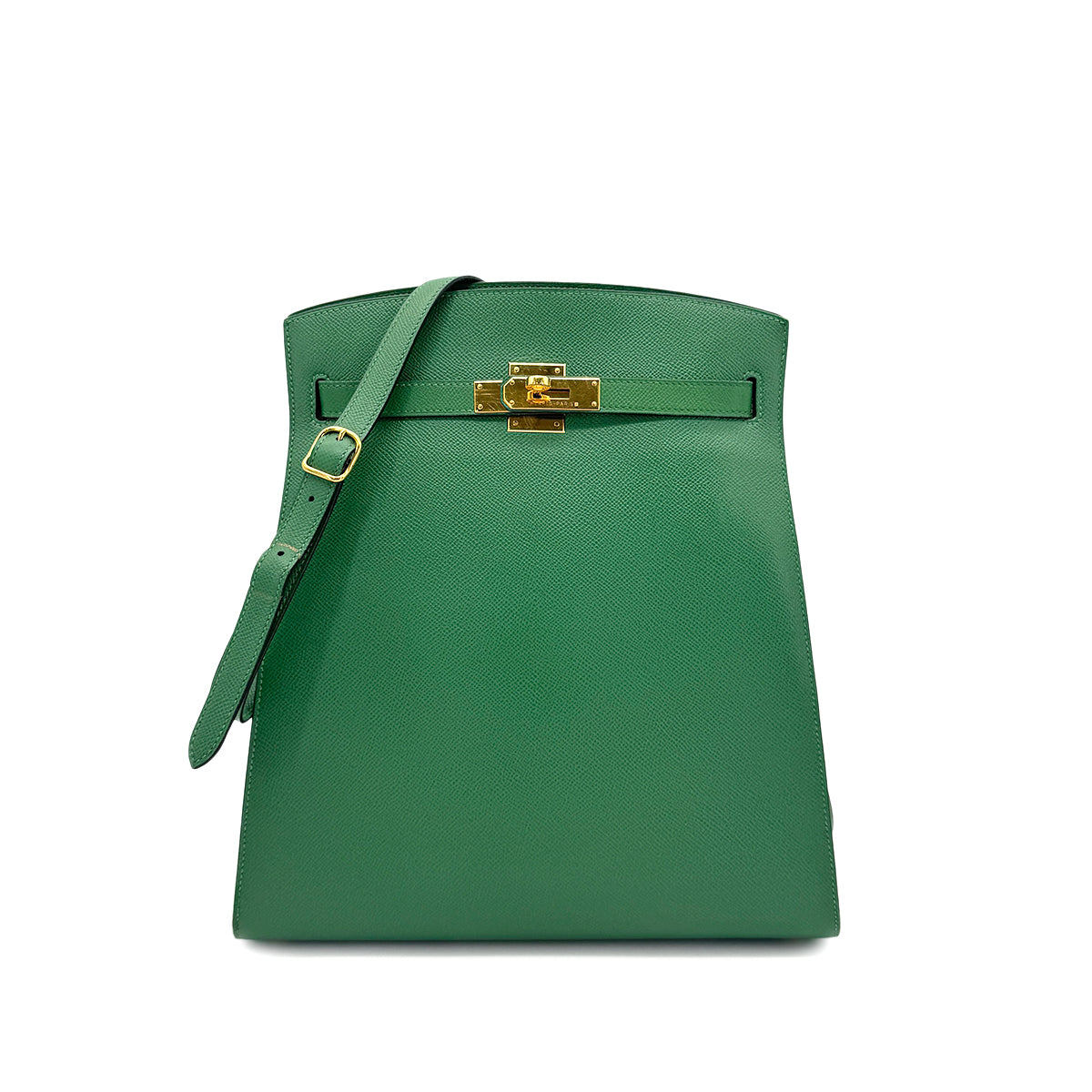 HERMES KELLY SPORTS GM GREEN COUCHEVEL SHOULDER BAG □C 90274181