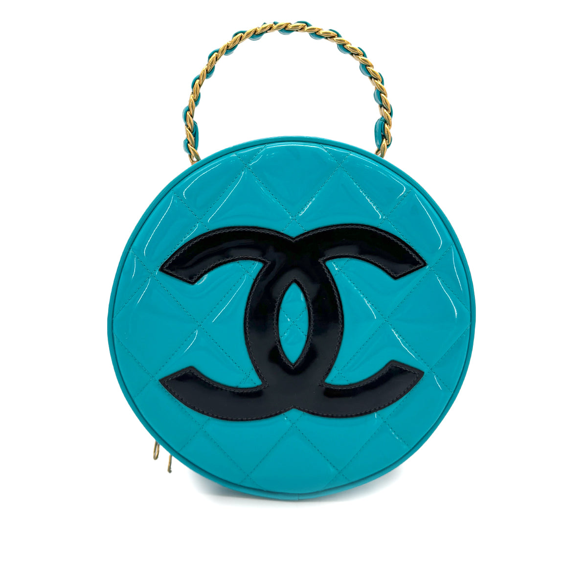 CHANEL VINTAGE ROUND VANITY HAND BAG BLUE ENAMEL 90274190