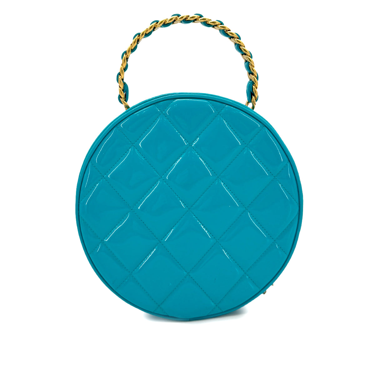 CHANEL VINTAGE ROUND VANITY HAND BAG BLUE ENAMEL 90274190