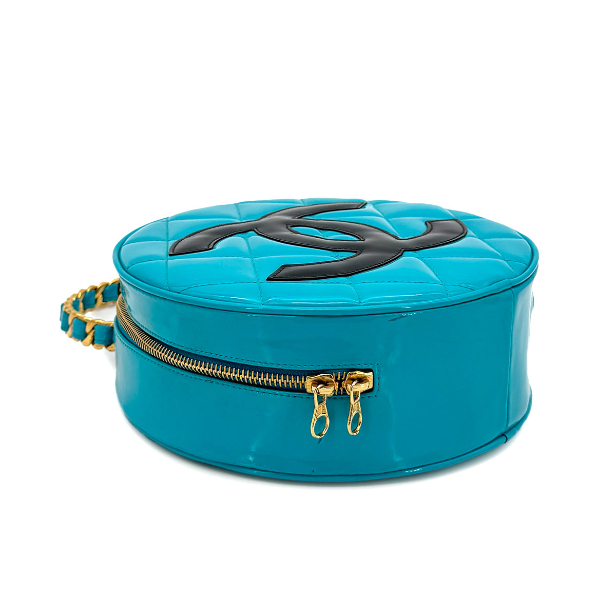 CHANEL VINTAGE ROUND VANITY HAND BAG BLUE ENAMEL 90274190