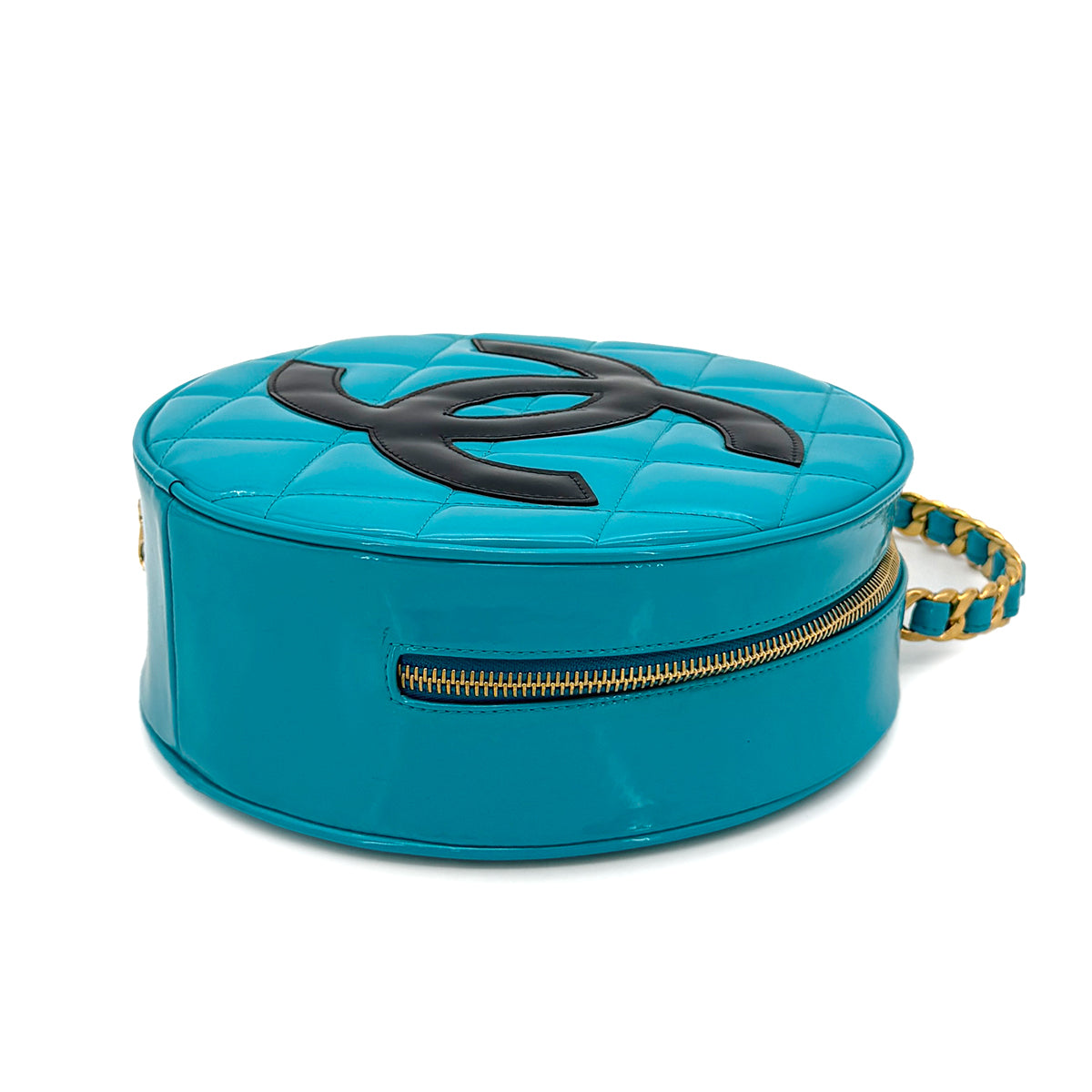 CHANEL VINTAGE ROUND VANITY HAND BAG BLUE ENAMEL 90274190