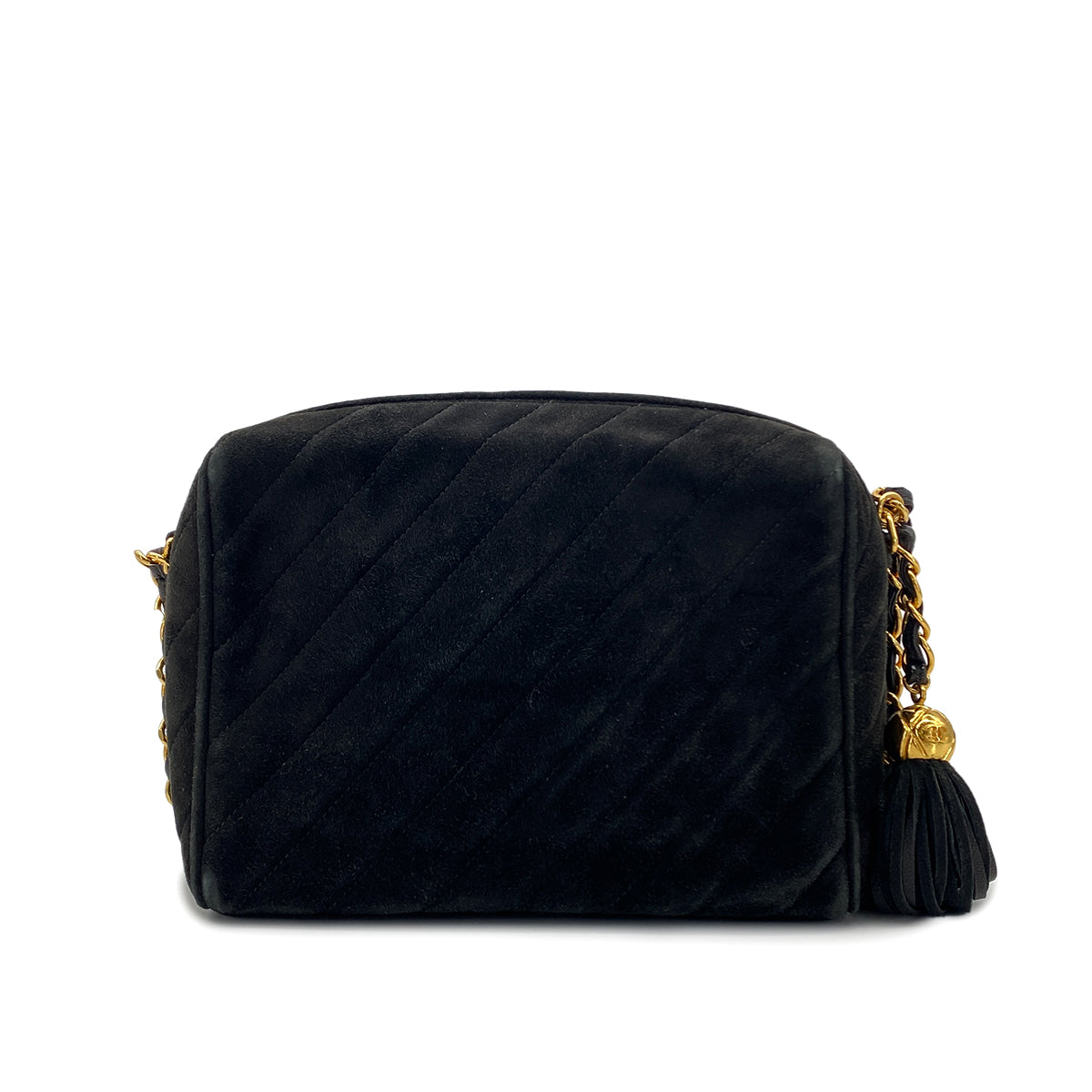 CHANEL VINTAGE FRINGE CHAIN SHOULDER BAG BLACK SUEDE 90274354