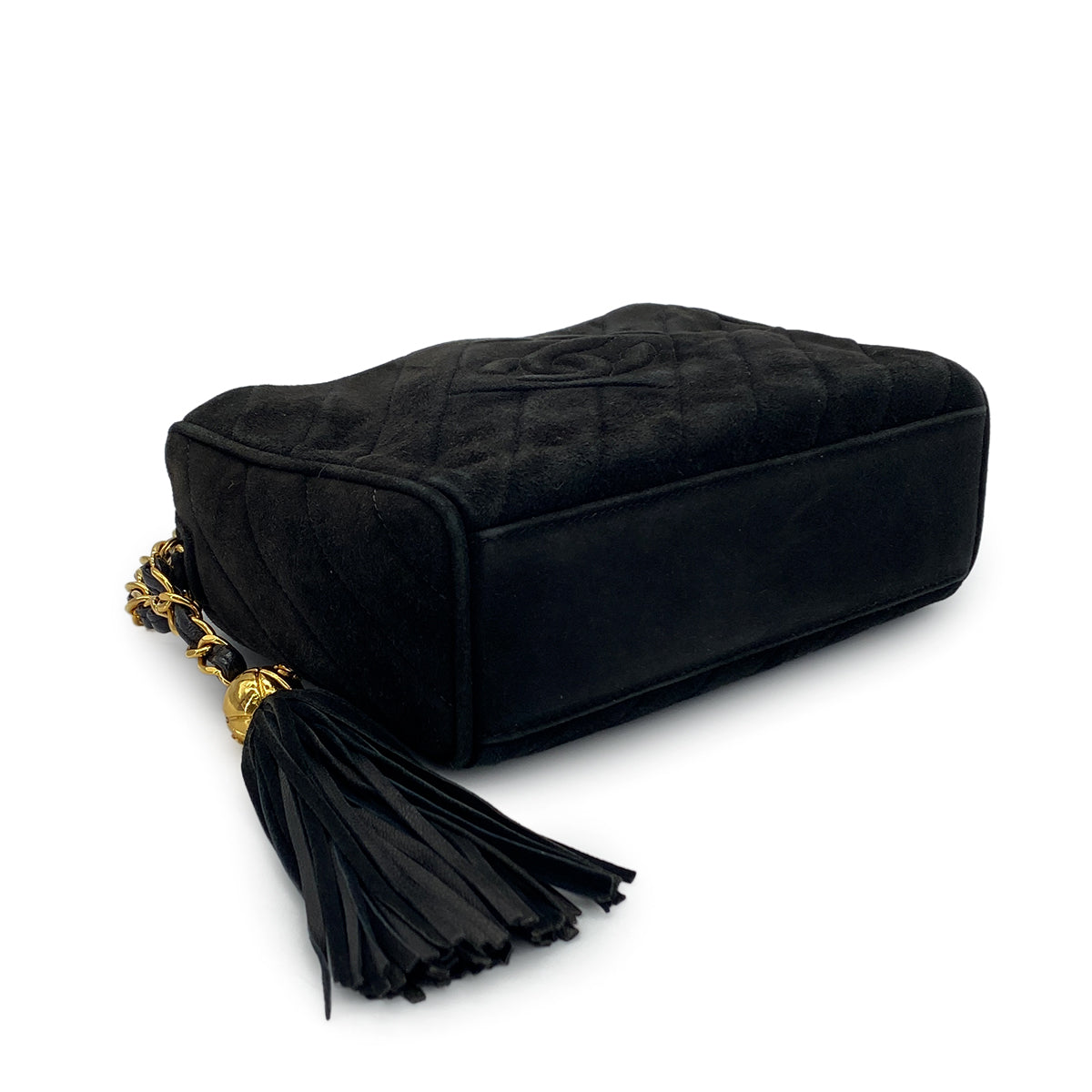 CHANEL VINTAGE FRINGE CHAIN SHOULDER BAG BLACK SUEDE 90274354