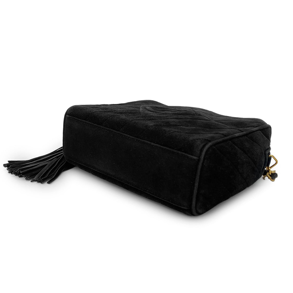 CHANEL VINTAGE FRINGE CHAIN SHOULDER BAG BLACK SUEDE 90274354